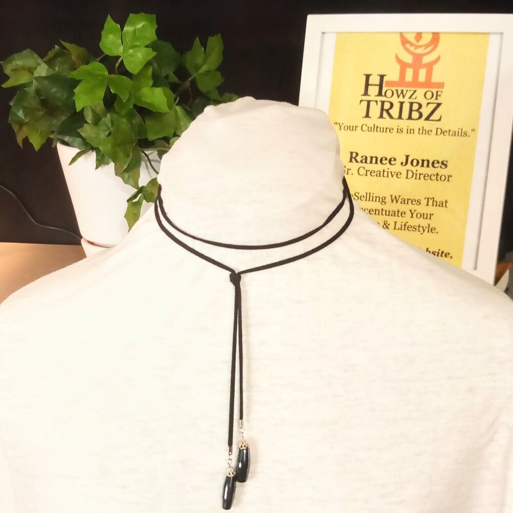 SOLD!! Vintage Black Suede Wrap Bolo Choker, 16"